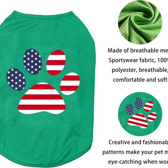 MIANHUATANG Dog Flag Green Shirt Vest XL Mesh Clothes Fits Chest 17.7-19.2" NEW - Picture 4 of 11